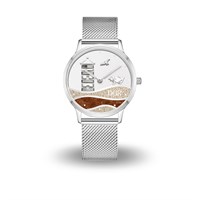 DUR Uhr 36er "Pilsumer Leuchtturm" Strandsand/Bernsteinsand, Mesh Band Edelstahl