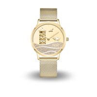 40er DUR Uhr "Pilsumer Leuchtturm" Strandsand, PVD beschichtet, Mesh Band Edelstahl, Farbe: gold