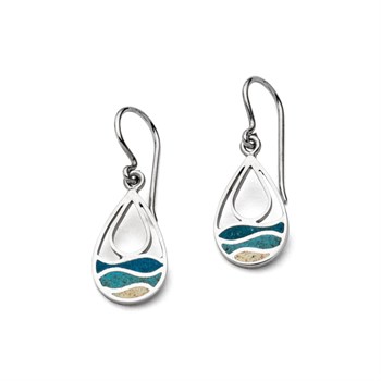 Ohrring "Strandwellen" Drop Strandsand / blauer Steinsand
