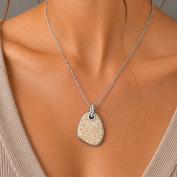 Kette "Sandglow" 28 mm Strandsand/Crystal, Edelstahl