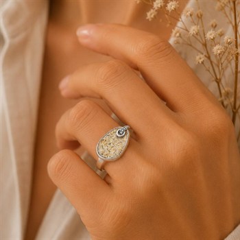 Ring "Sandglow" Strandsand/Crystal, Edelstahl
