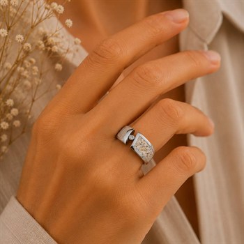 Ring "Twinkle" Strandsand/Crystal bewegl., Edelstahl