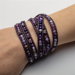 Armband "Leder/Achat lila facettiert" 925er Silber