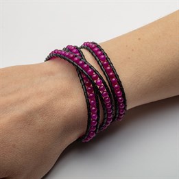 Armband "Leder/Achat fuchsia" 925er Silber