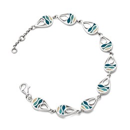 Armband"Strandwellen"Drop Strandsand/Steinsand blau 925er Silber rhodiniert