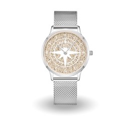 DUR Uhr 40er "Kompass" Strandsand, matt, Mesh Band Edelstahl