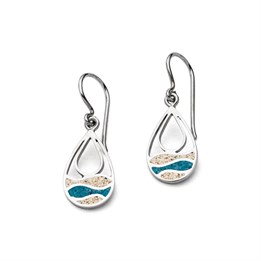 Ohrring "Strandwellen" Drop Strandsand / blauer Steinsand