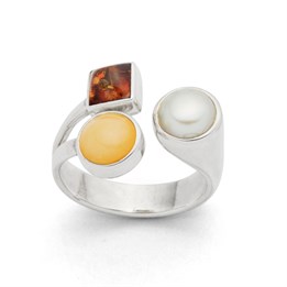 Ring"Bernsteinzimmer" Bernst./Perlm. Silb. 925