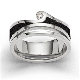 Ring "Maui" Lavasand/Zirkonia rhodiniert